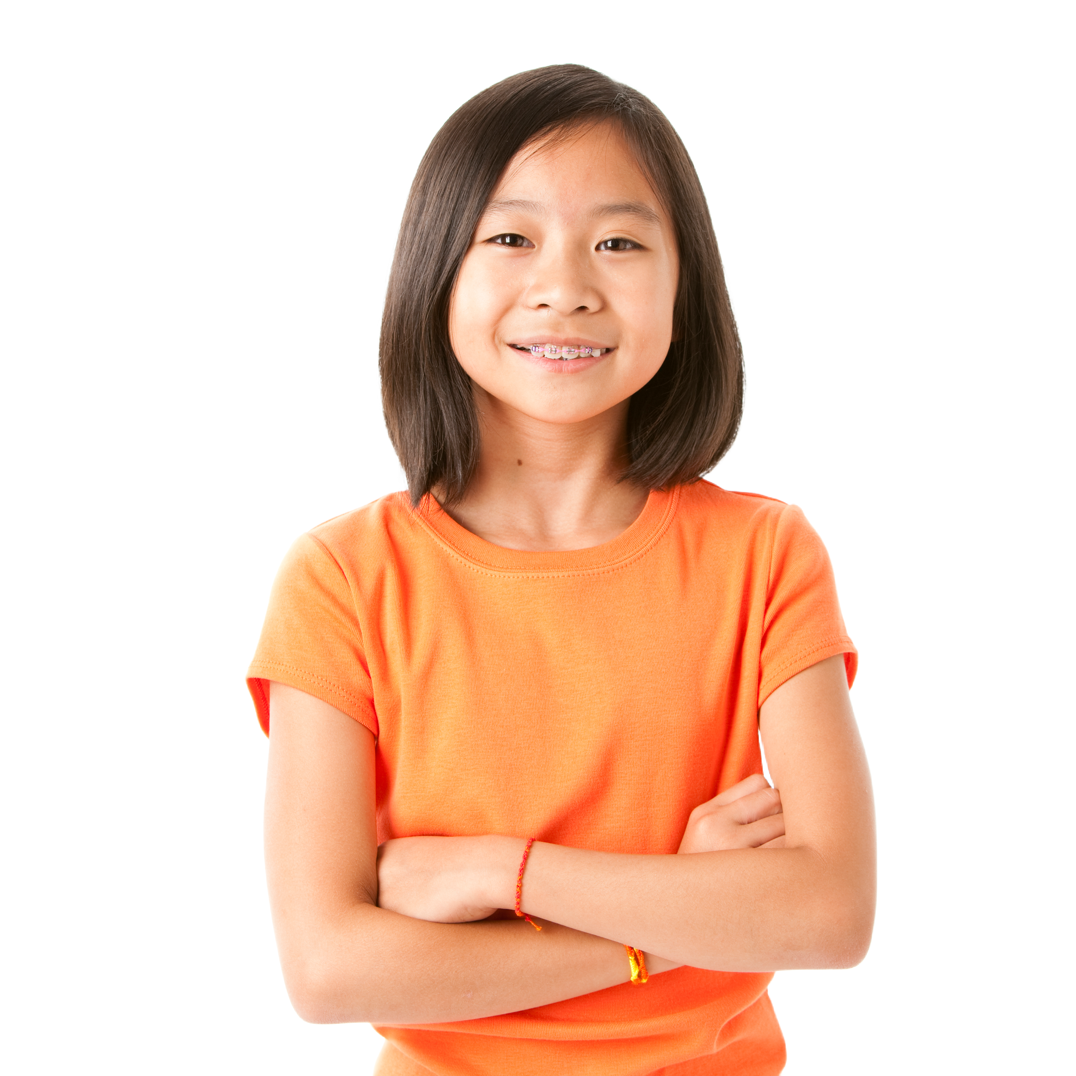 girl with braces no background Smiling child with braces, representing early orthodontic treatment options designed for kids.